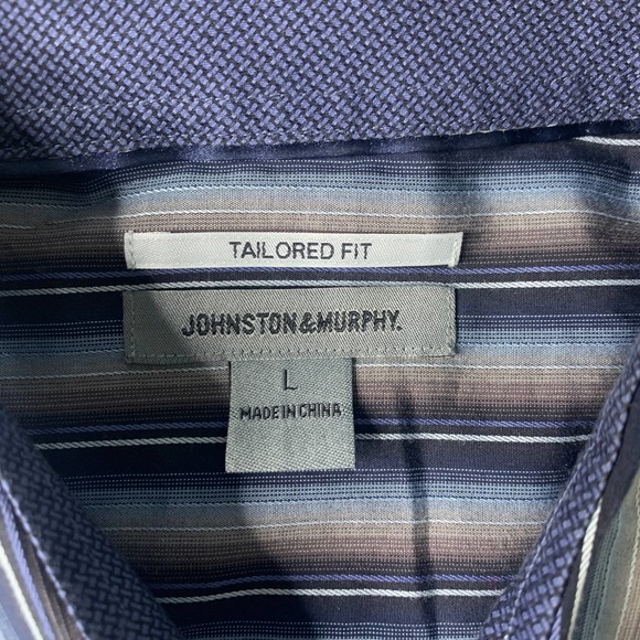 Johnston & Murphy Mens Shirt Size Large Blue Striped Tailored Fit Button Up - Picture 8 of 11